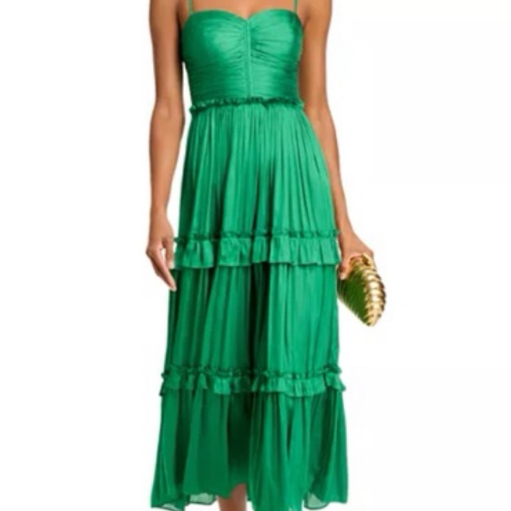 Aqua Ruched Ruffled Midi/Maxi Dress in Emerald Green